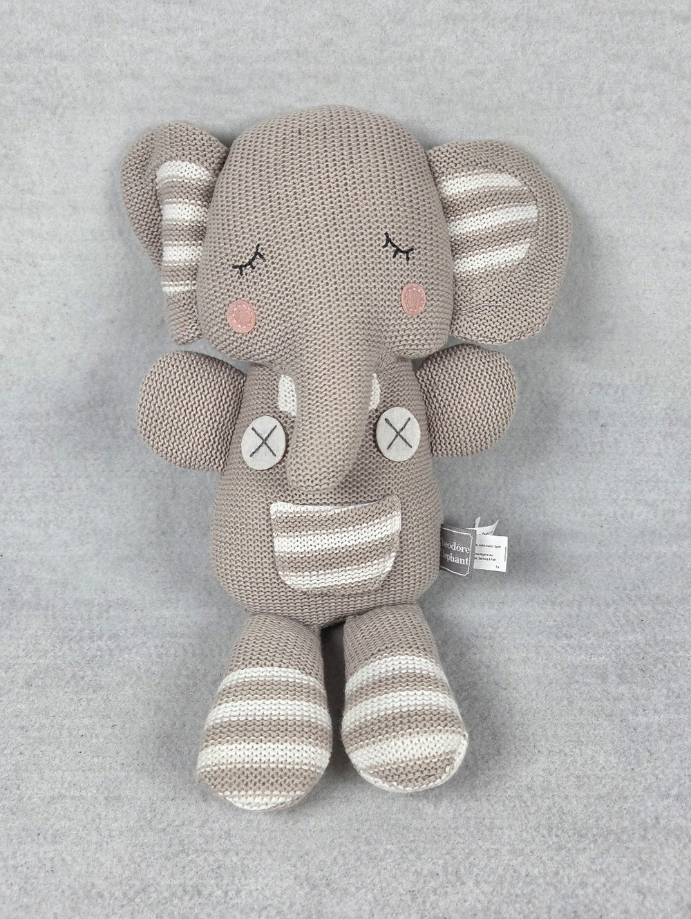 Theodore Elephant Living Textiles Knitted Gray Plush w/ Rattle Sensory 14" BABY